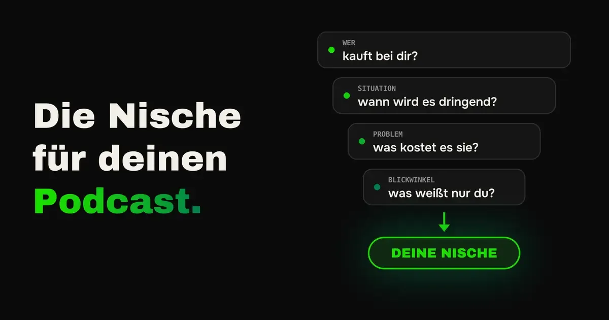 Die Nische für deinen Podcast, vier Fragen nach Kunde, Situation, Problem und Blickwinkel führen zu deiner Nische