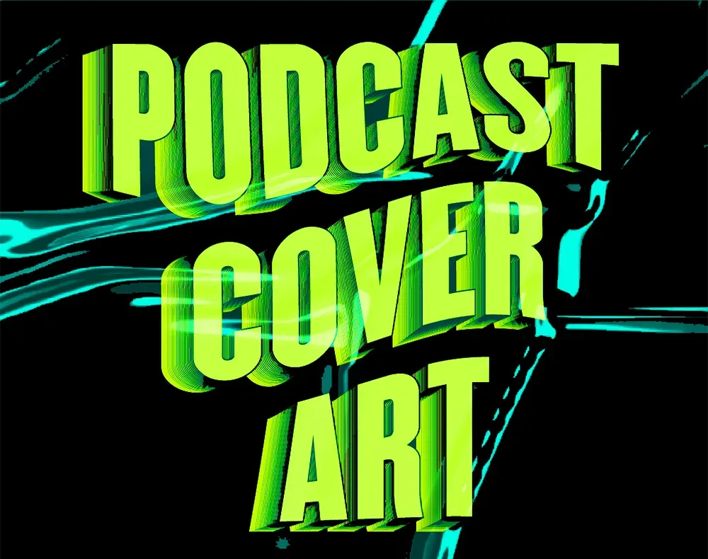 Podcast-Cover erstellen, Schriftzug Podcast Cover Art in Neongrün auf dunklem Hintergrund