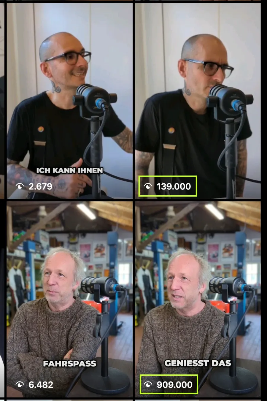 Video-Clips aus Kundenpodcasts mit bis zu 909.000 Aufrufen